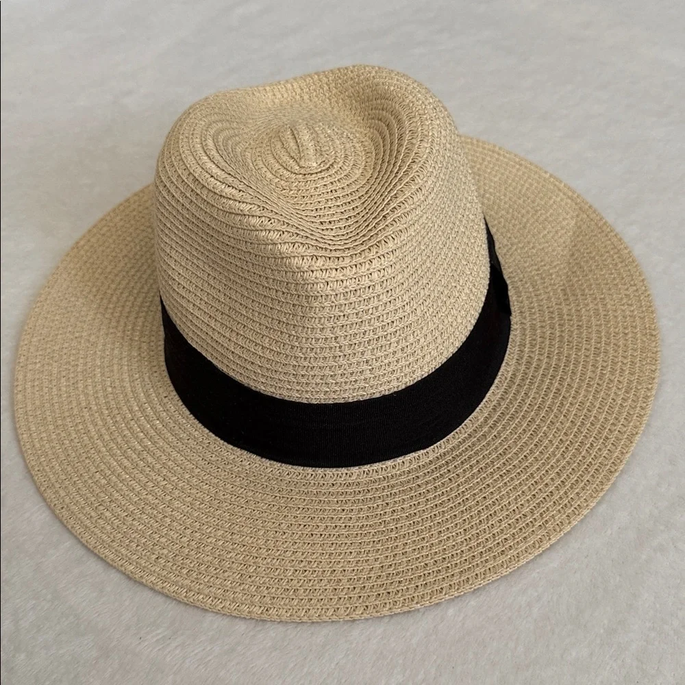 {NWT} American Hat Makers | Afternoon Fedora Handmade Straw Hat Cream/Black (MD) - Picture 4 of 16